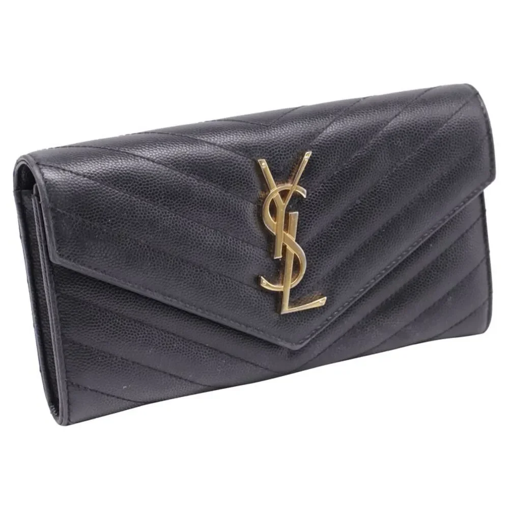 Saint Lauren Large Cassandre Quilted Flap Wallet in Black Lamb Leather - Picture 3 of 10